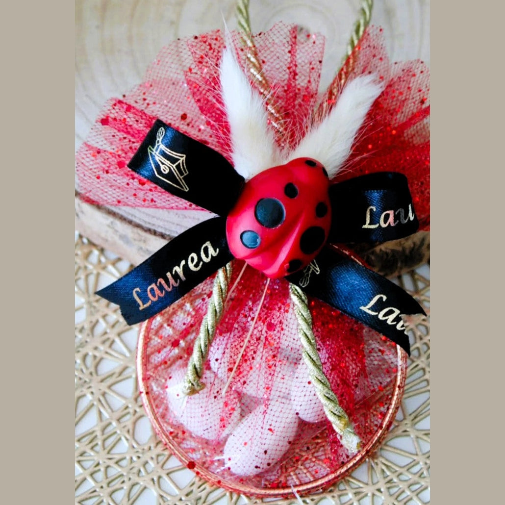 Cerchietto Portaconfetti Laurea con Coccinella – Cadeau Artigianale
