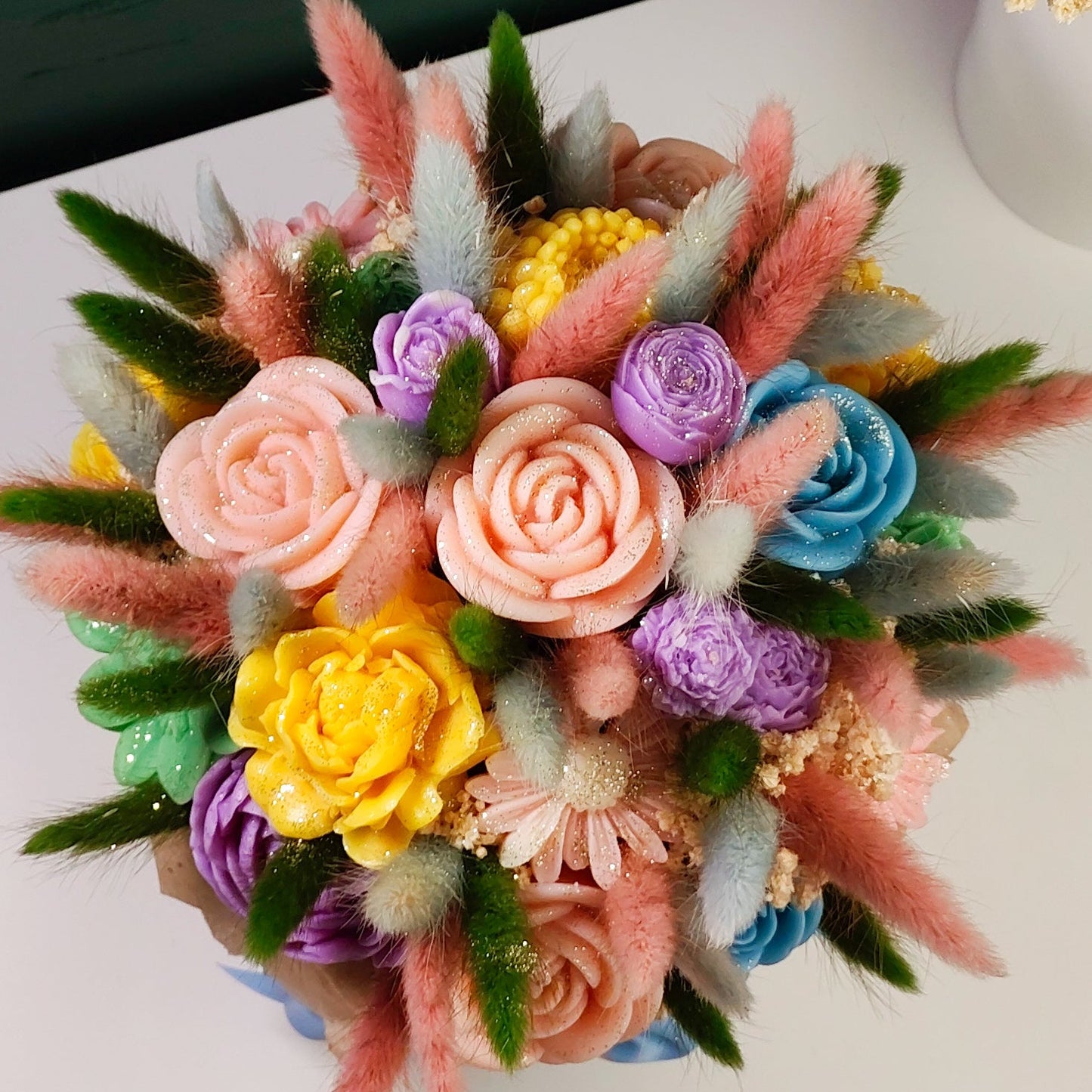 bouquet artigianale in cera naturale LUMIER vista dal' alto decorativo