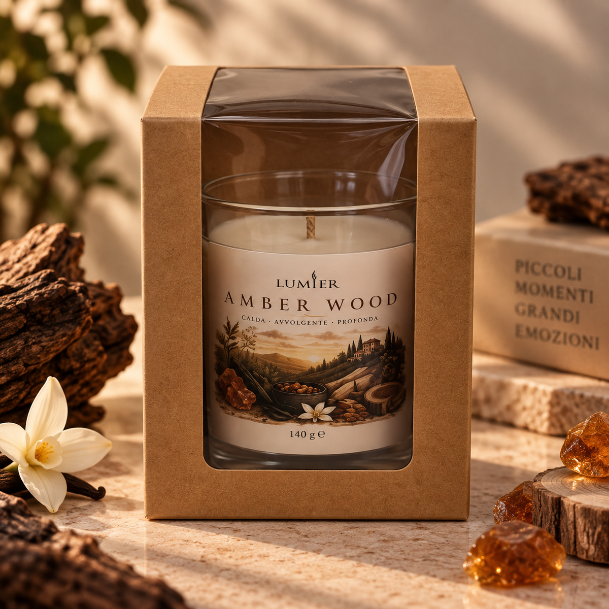 Amber Wood – Candela Profumata Calda e Avvolgente | LUMIER