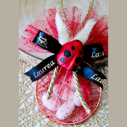 Cerchietto Portaconfetti Laurea con Coccinella – Cadeau Artigianale