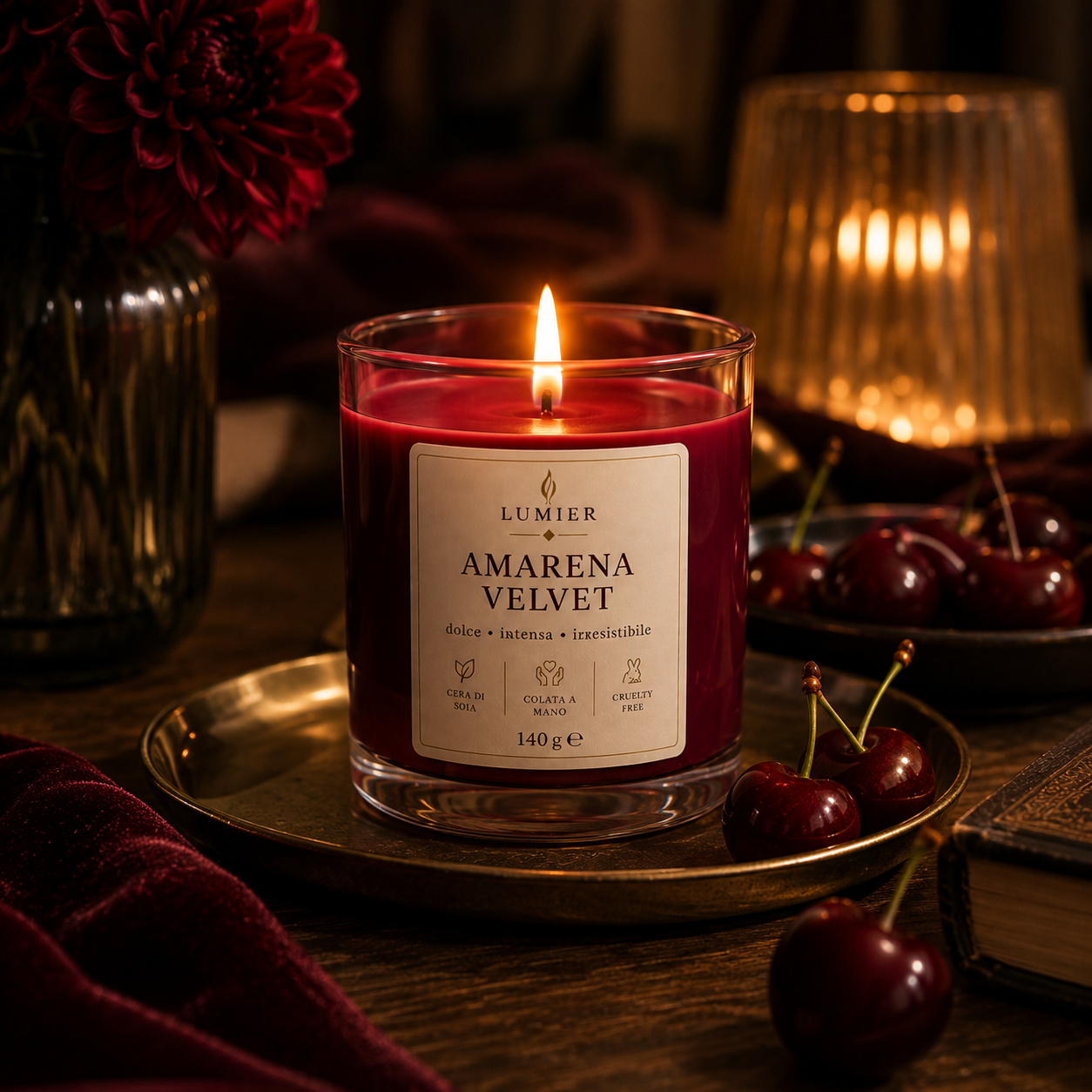 Amarena Velvet – Candela Profumata all'Amarena e Vaniglia | LUMIER