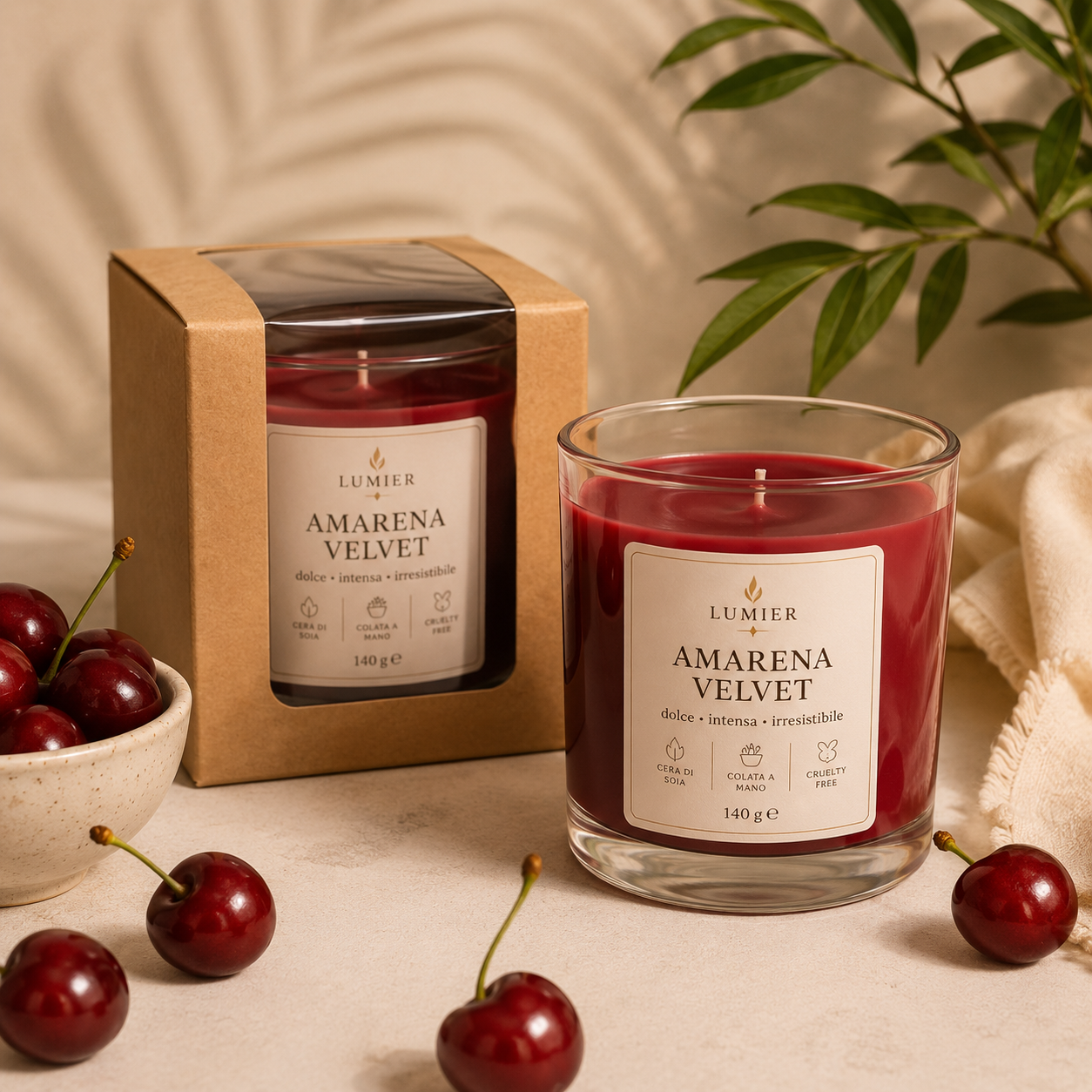 Amarena Velvet – Candela Profumata all'Amarena e Vaniglia | LUMIER