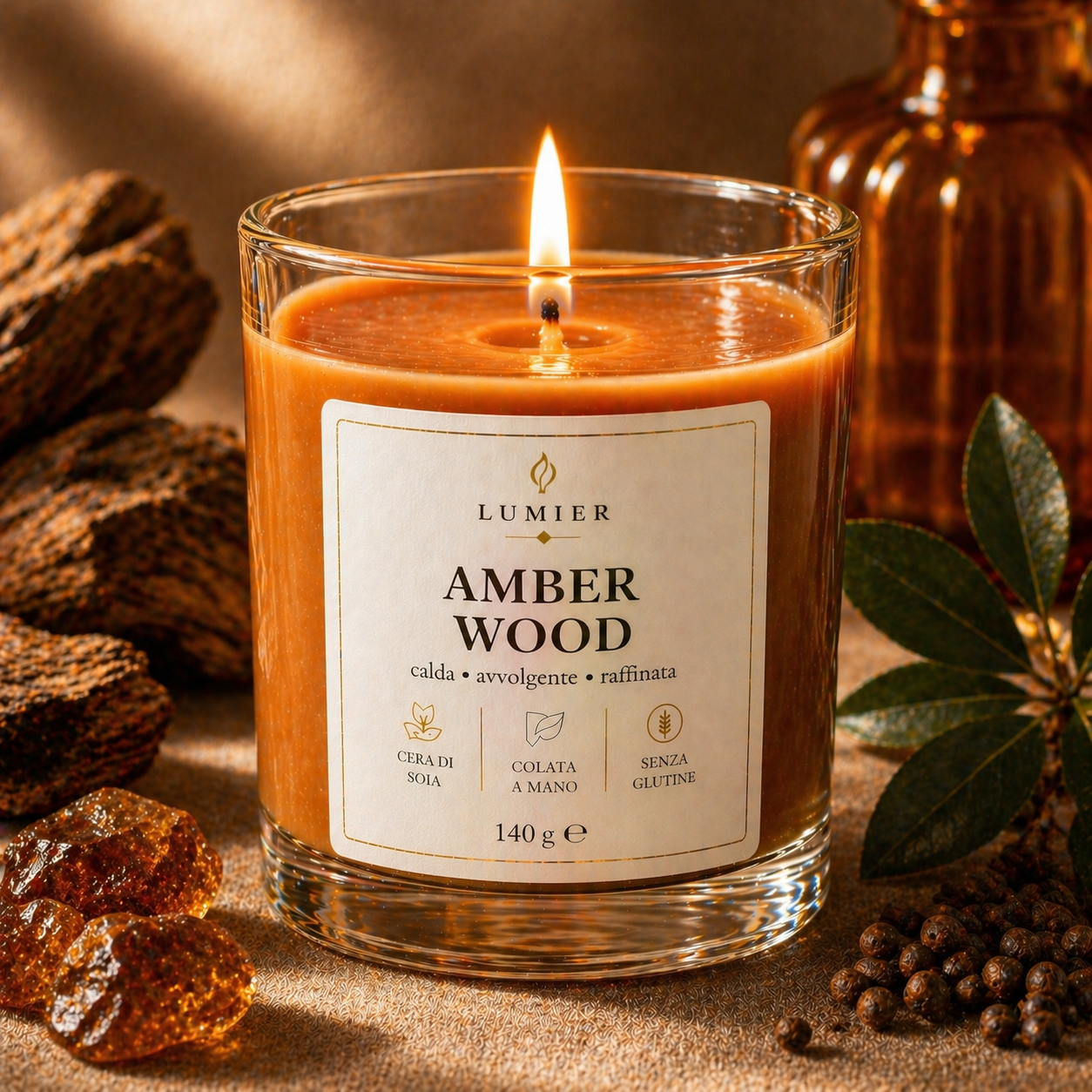 Amber Wood – Candela Profumata all'Ambra e Legno | LUMIER