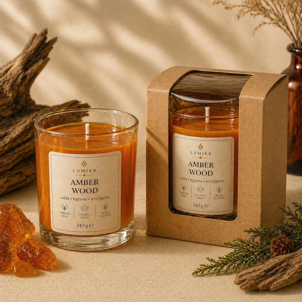 Amber Wood – Candela Profumata all'Ambra e Legno | LUMIER