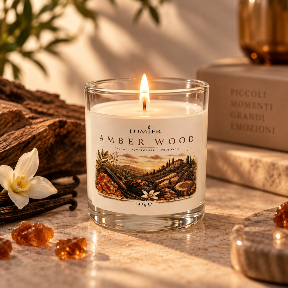 Amber Wood – Candela Profumata Calda e Avvolgente | LUMIER