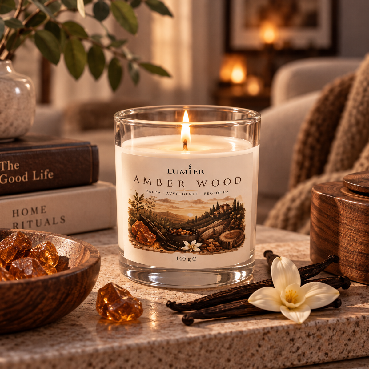 Amber Wood – Candela Profumata Calda e Avvolgente | LUMIER